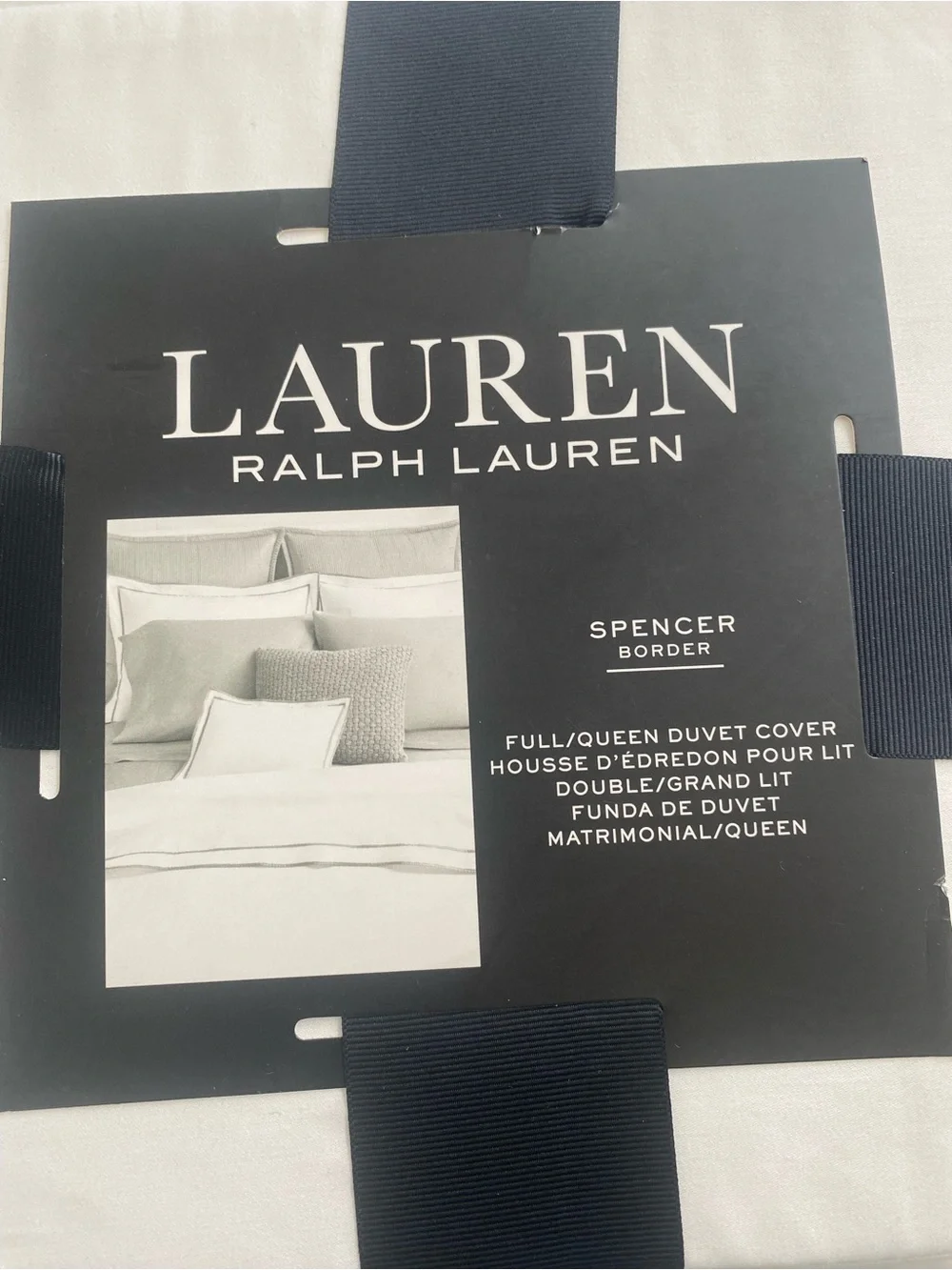 Ralph Lauren White Duvet Cover Spencer Border Full/Queen 100% Cotton $335